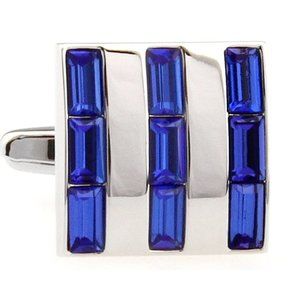 NEW Royal Blue Baguette Crystal Square Cufflinks